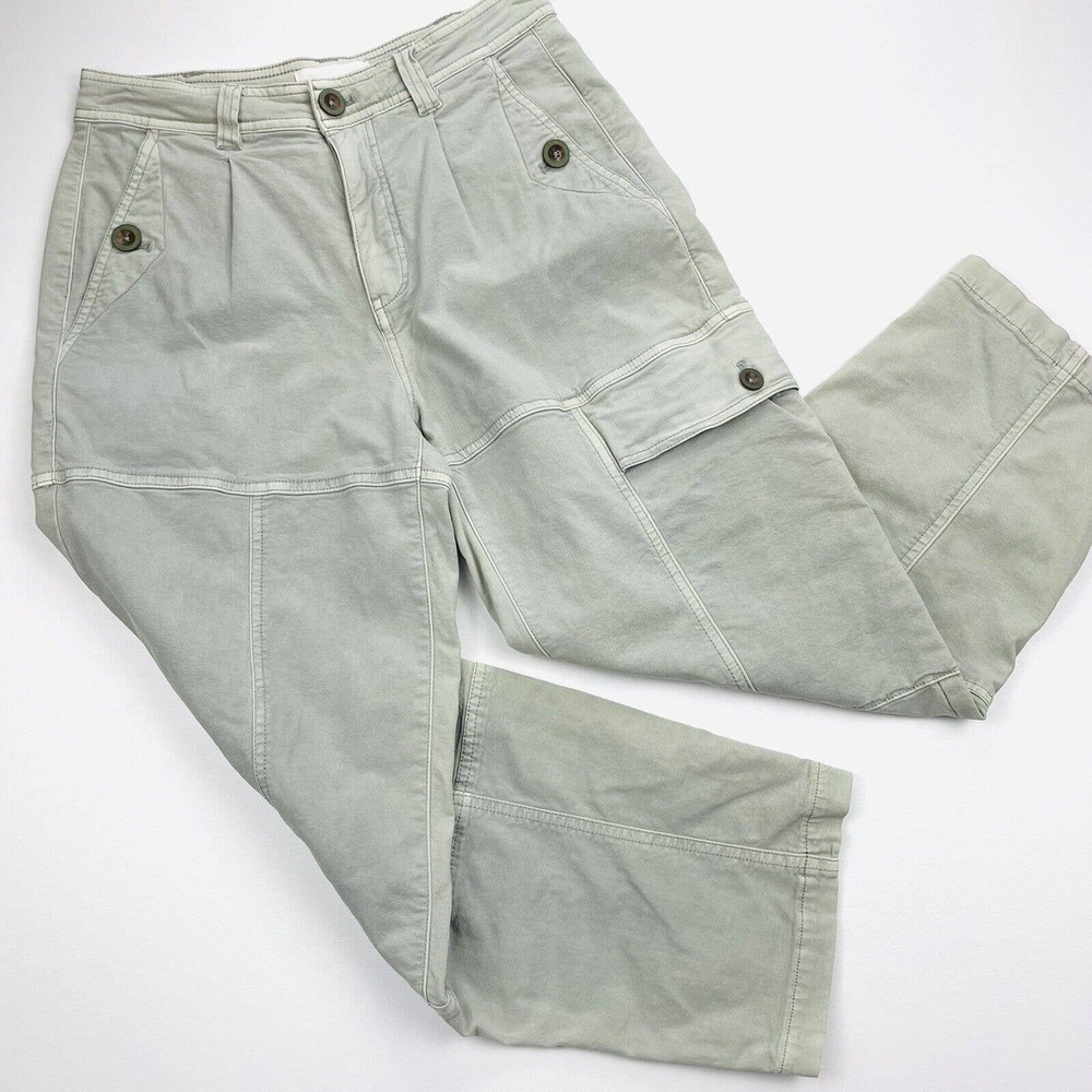 by Anthropologie Pleated Cargo Pants Women's 28 Pale Green Cropped Baggy